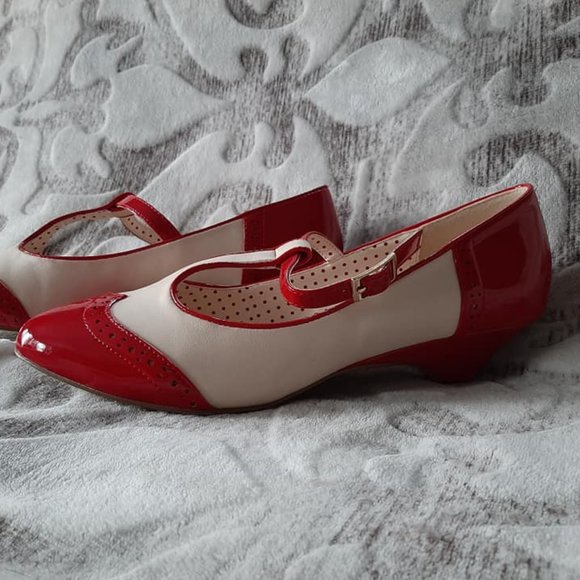 Elegant Red and Cream Women's Mary Jane Shoes by B. A. II. T - Picture 1 of 4